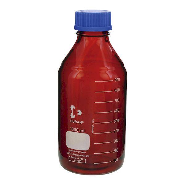 【個数：1個】4589988600205 直送 代引不可 SCHOTT 耐熱ねじ口びん 茶かっ色 1000ML アオキャップ 10入
