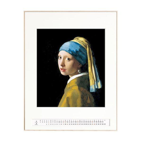 【個数：1個】4580686361030 直送 代引不可 橘企画 アートカレンダー 真珠の耳 額縁：白 T−6−1 ヨハネス・フェルメール