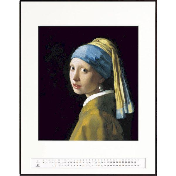 【個数：1個】4580686361047 直送 代引不可 橘企画 アートカレンダー 真珠の耳 額縁：茶 T−6−1 ヨハネス・フェルメール