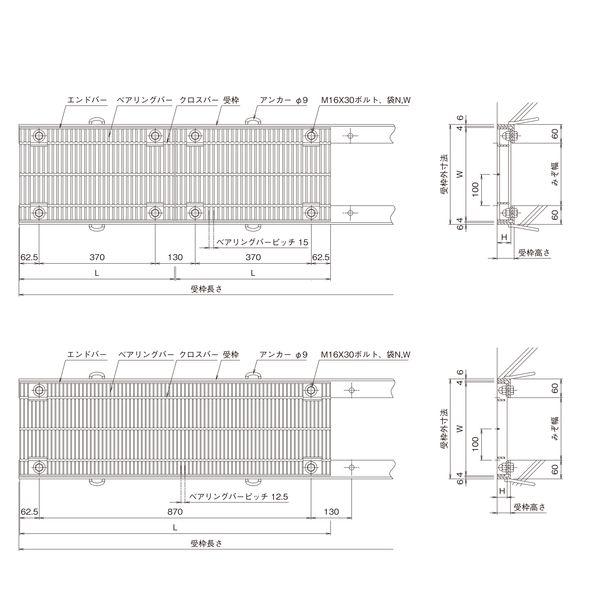 【個人宅配送不可】ニムラ PKT-S 750-6(T-20/T-14/T-6) 直送 代引不可 鋼板製グレーチング 横断溝用 細目ボルト固定式 騒音低減用 P