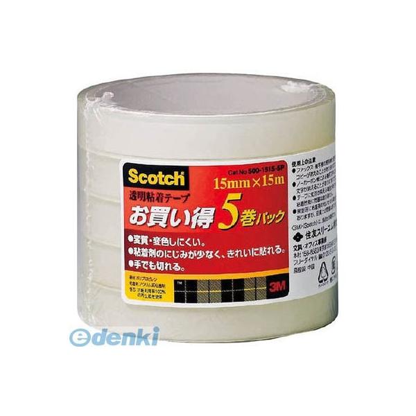 ３Ｍ  50015155P 透明粘着テープ500 15mmX15m 5巻パック 【60個入】
