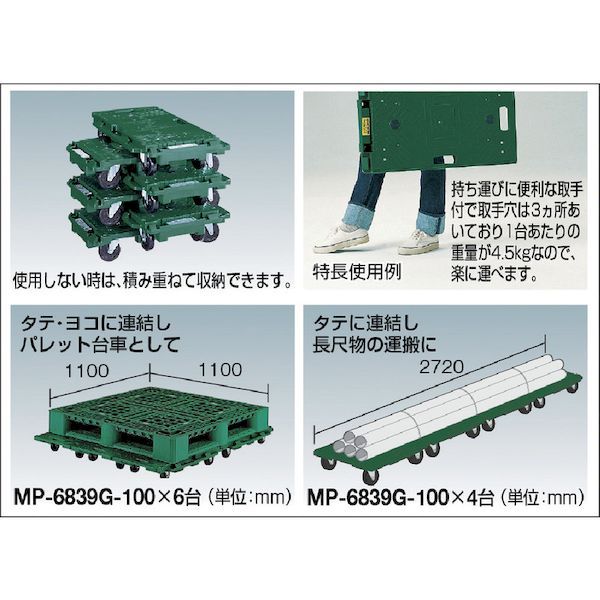 トラスコ TRUSCO MP-6839SU-100 マルチキャリー連結くん ６８０Ｘ３９０ ＳＵＳ金具 ウレタン車 MP6839SU100 510-0_1