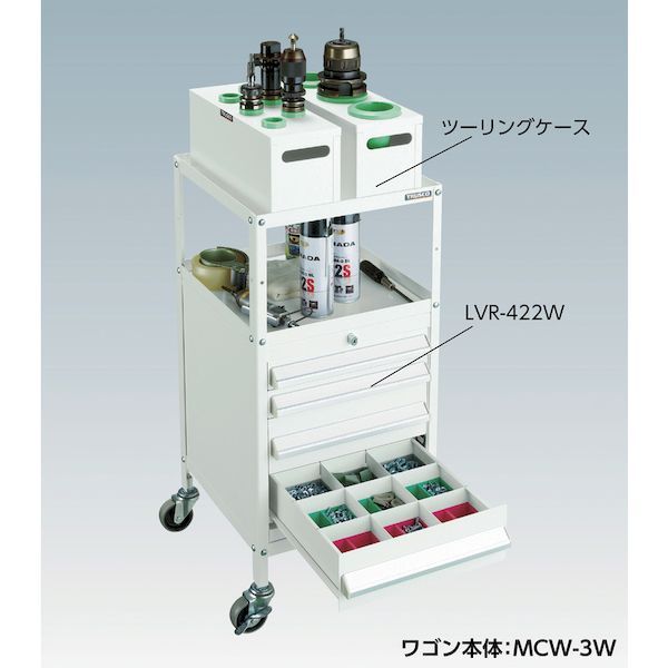 【個数：1個】 トラスコ TRUSCO LVR-423GN ＬＶＲ型キャビネット ３９２Ｘ４１２ＸＨ４２０ 引出５段 緑 LVR423GN 502-1_3