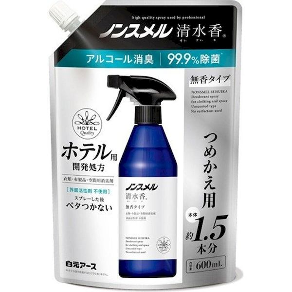 4902407013972 ノンスメル清水香 つめかえパウチ６００ＭＬ つめかえ用 白元アース 消臭剤