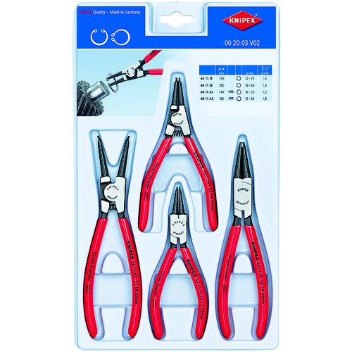 クニペックス KNIPEX 002003V02 ００２００３Ｖ０２ ４本組 スナップリングプライヤー