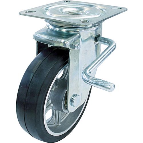PMS200AWLBR プレート式 自在 キャスター ゴム 車輪径２００ｍｍ ストッパー付き ＰＭタイプ ＰＭＳ−ＬＢ Ｒ 型 取付寸法１２０×１２０ １０５×１０５