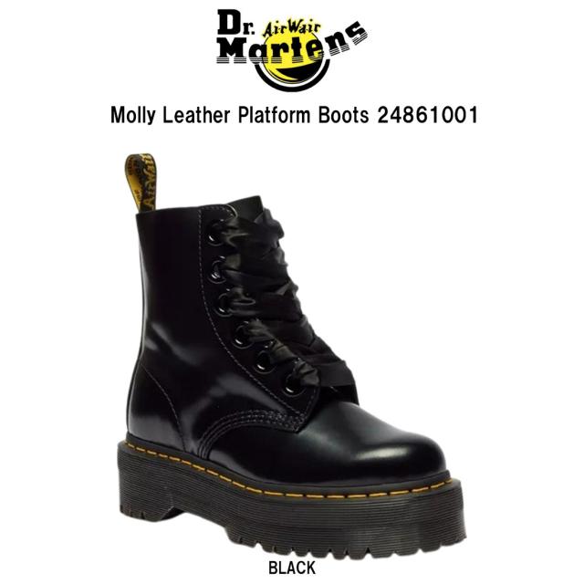 Dr.Martens(ドクターマーチン)モリー ブーツ 6ホール レザー イエローステッチ ブッテロ プラットフォーム 厚底 レースアップ リボン レディース 24861001