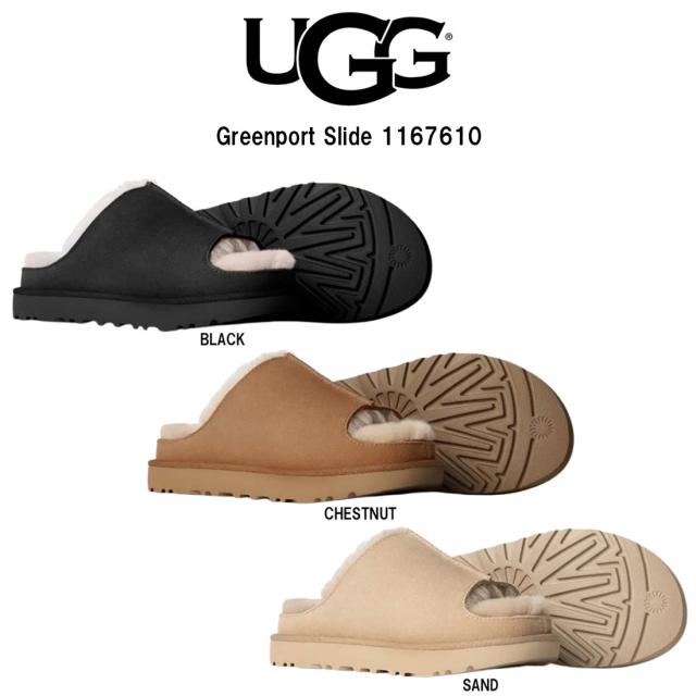 UGG(アグ)レディース グリーンポート スライド サンダル スエード シープスキン ツインシーム ふわふわ 屋内外兼用 リラックス W Greenport Slide 1167610