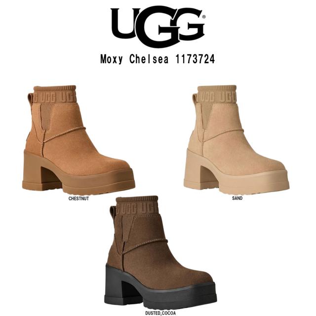 UGG(アグ)レディース モクシー チェルシー ブーツ ヒール 厚底 ロゴ 耐水 はっ水 スエード スクエアトゥ 靴 W Moxy Chelsea 1173724