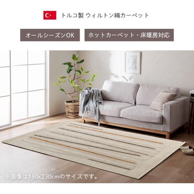 代引不可 カーペット デザインラグ ウィルトンカーペット 長方形 アイボリー 北欧柄 シンプル 約200×250cm IKEHIKO 1321650010601_1