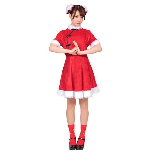Xm チャイニーズサンタ チャイナ服 ワンピース お団子カバー付 サンタ衣装 サンタコスプレ サンタクロース クリスマスの通販はau Pay マーケット やるcan