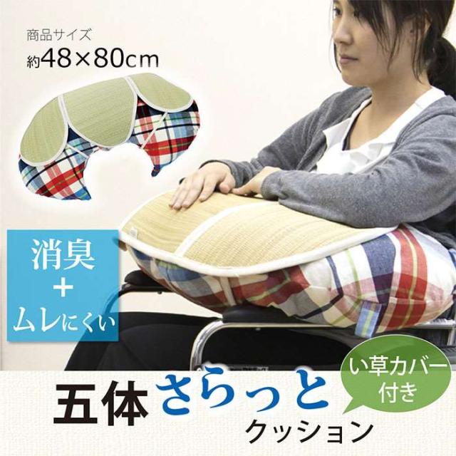代引不可 クッション 五体さらっとクッション 約48×80cm くつろぎ サポート よりかかりクッション い草カバーつき  IKEHIKO 7712400_1