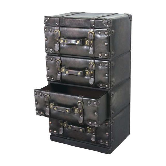 北海道・沖縄・離島配送不可 代引不可 チェスト4D 引き出しタイプ 4段 トランク型 旅行鞄デザイン 収納 たんす タンス ヴィンテージ風 クラシック 東谷 IW-874の通販は