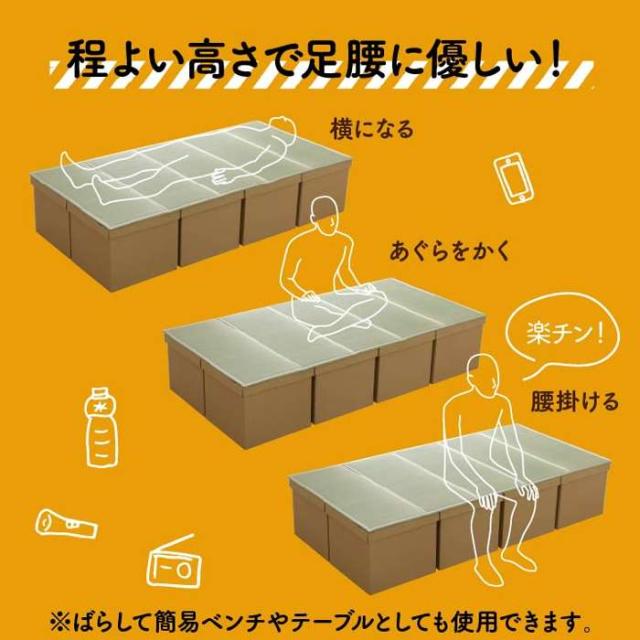 代引不可 防災 避難 備え ダンボールベッド 畳マットレス 100×200cm 5連 避難所 防災用 耐荷重300kg 天然イ草使用 IKEHIKO 8633809_3