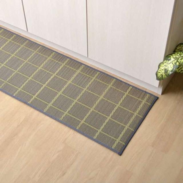 北海道・沖縄・離島配送不可 代引不可 キッチンマット い草キッチンマット チェック 43ｘ240cm 滑りにくい加工 国産い草 おしゃれ 台所マット キッチン マット IKEHIKO CBOO43240Cの通販は