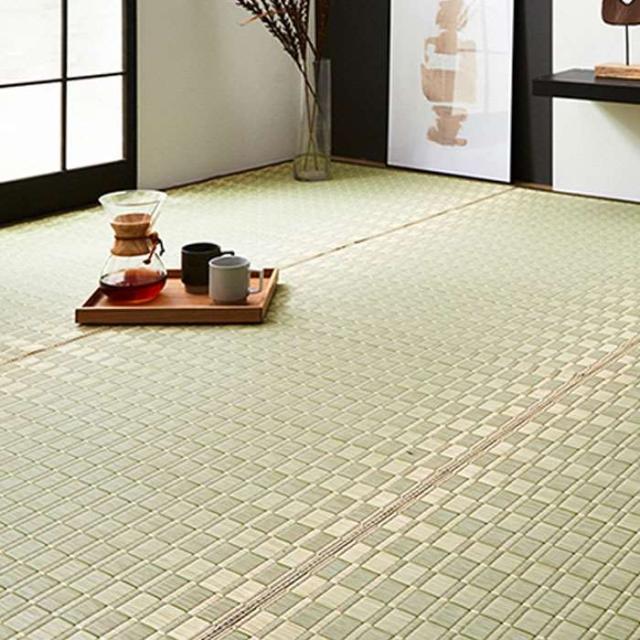 代引不可 い草 敷物 カーペット グリーン イ草ラグ 本間8畳 約382×382cm 純国産 日本製 掛川織 花ござ 青森ヒバ加工 モダン  IKEHIKO 4412718