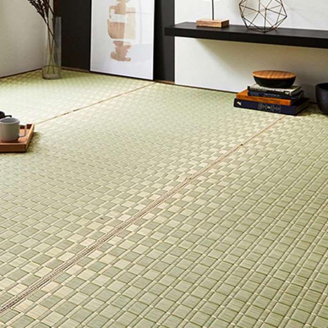 代引不可 い草 敷物 カーペット グリーン イ草ラグ 本間10畳 約477×382cm 純国産 日本製 掛川織 花ござ 青森ヒバ加工 モダン  IKEHIKO 4412719
