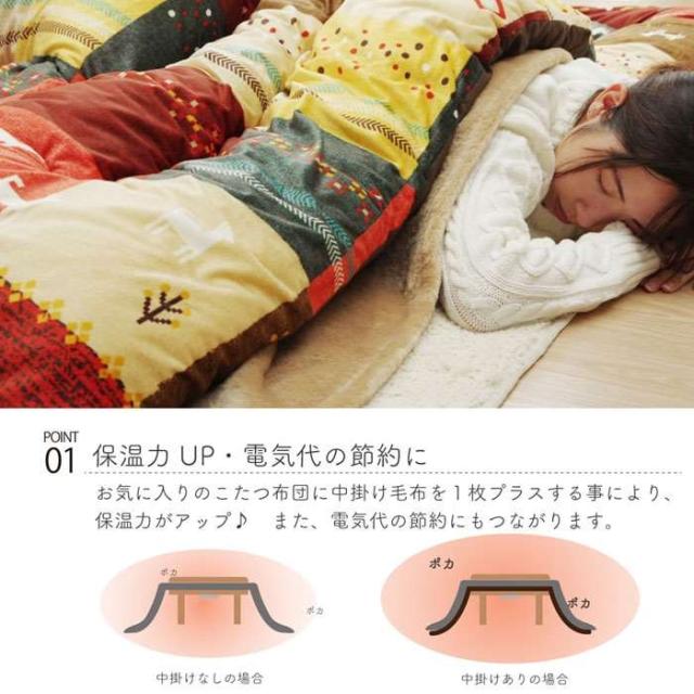 代引不可 こたつ布団用 中掛け形 約90cm 洗える アクリル素材 ブラウン こたつ中掛け形こたつ用 IKEHIKO 5852109_3