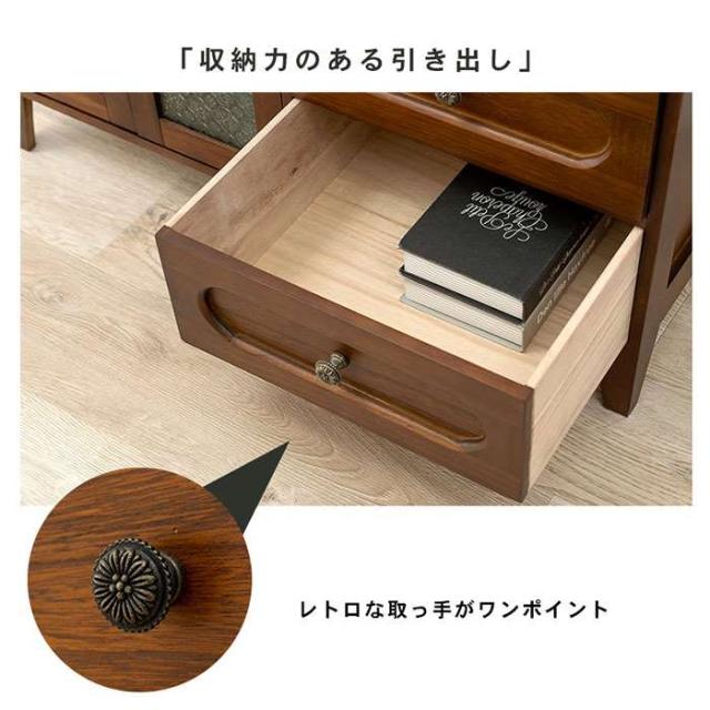 北海道・沖縄・離島配送不可 代引不可 テレビ台 TV台 テレビボード 幅90cm レトロモダン ガラス戸 開き扉 引き出し ブラウン おしゃれ HAGIHARA 2101843000_4