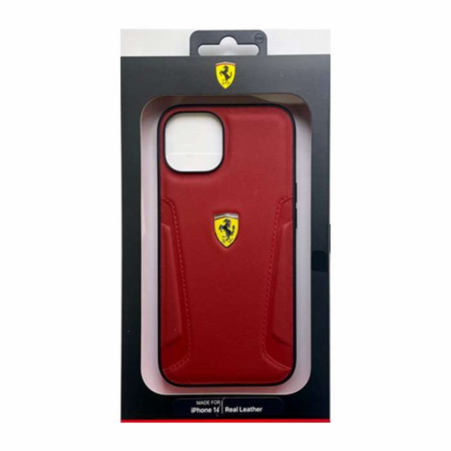 iPhone14 ケース カバー FERRARI フェラーリ 本革 背面ケース レッド RED バックケース LEATHER CASE  エアージェイ FEHCP14SRBURの通販は