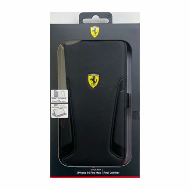 iPhone14 Pro Max ケース カバー FERRARI フェラーリ 本革+マイクロファイバー 手帳型ケース ブラック 黒 ブックタイプ  エアージェイ FEBKP14XRBUKの通販は