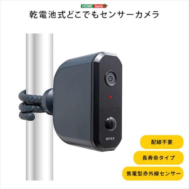 北海道・沖縄・離島配送不可 代引不可 乾電池式どこでもセンサーカメラ 防雨タイプ IP44 配線不要 焦電型赤外線センサー ホームテイスト SH-17-ML15--BK