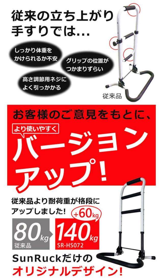 沖縄・離島配送不可 折りたたみ立ち上がり手すり 手すり 補助 介護 立ち座り 折り畳み式 省スペース SunRuck SR-HS072
