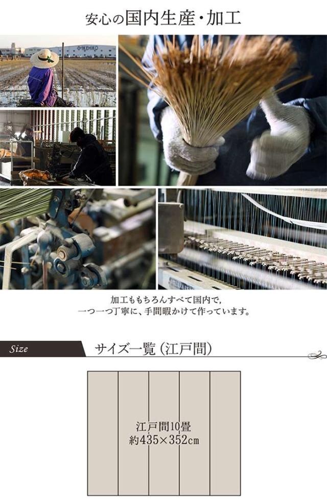 代引不可 敷物 花ござ 江戸間10畳 約435×352cm 国産 純国産 日本製 い草 モダン 抗菌防臭 自然素材 パッチワーク風 裏なしタイプ IKEHIKO KS435352