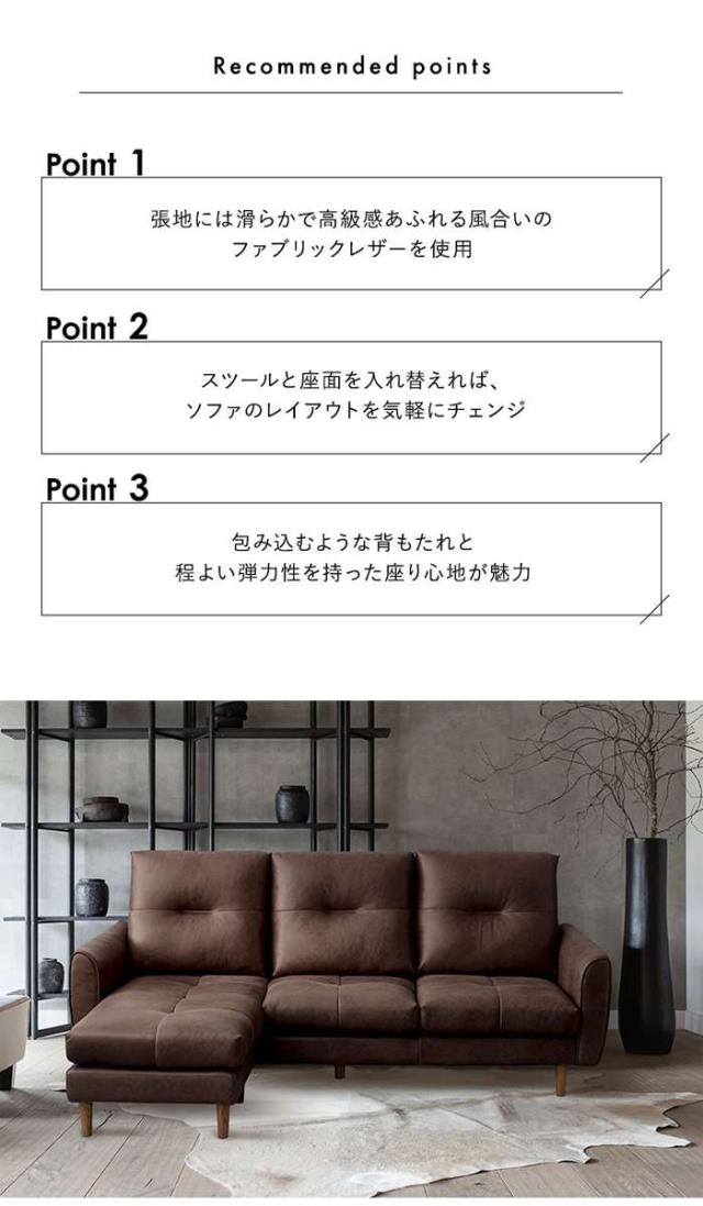 北海道・沖縄・離島配送不可 代引不可 3人掛け レザーファブリック カウチソファ Marcell マーセル レイアウト自由 ホームテイスト SH-24-CSS-3_2