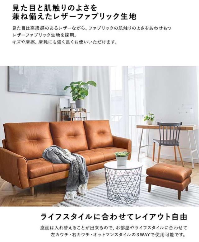 北海道・沖縄・離島配送不可 代引不可 3人掛け レザーファブリック カウチソファ Marcell マーセル レイアウト自由 ホームテイスト SH-24-CSS-3_3