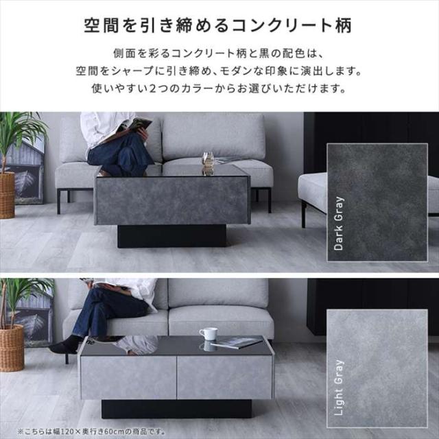 北海道・沖縄・離島配送不可 代引不可 日本製 コンクリート調 センターテーブル 90cm幅 Cray クレイ 引き出し2杯付き ホームテイスト SH-24-CS90_5