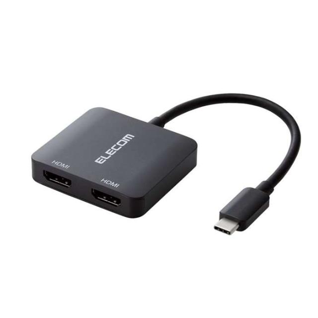 代引不可 USB Type-C - HDMI 変換 ( USB-C プラグ to HDMIポート×2 ) 12cm 4K 60Hz タイプC ポート搭載機器各種対応 3画面表示 ブラック エレコム AD-CHDMI2BK2
