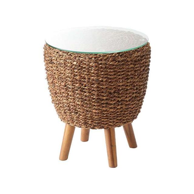 北海道・沖縄・離島配送不可 代引不可 アバカ サイドテーブル 40ｘ40ｘ45cm ガラス天板 自然素材 アバカ 東谷 NRS-551の通販は