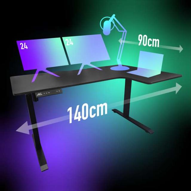 電動昇降式 エレクトリックゲーミングデスク L字 LED 140cm デスク つくえ アローン ALG-GMDELEDL140