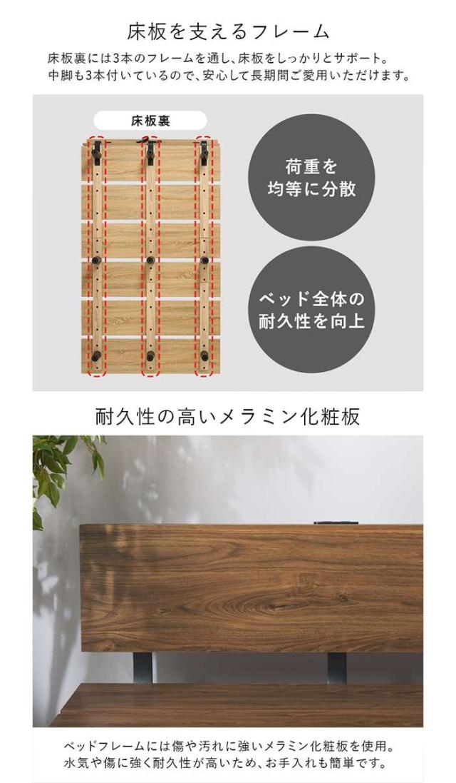 北海道・沖縄・離島配送不可 代引不可 セミダブルベッドベッドフレーム単品 コンセント付き セミダブルサイズ HAGIHARA KB-3064SD_5