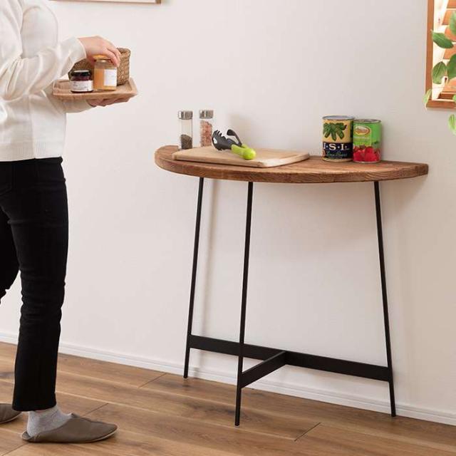 半円型コンソールテーブル ブラック 黒 幅83cm 高さ72cm 半月型