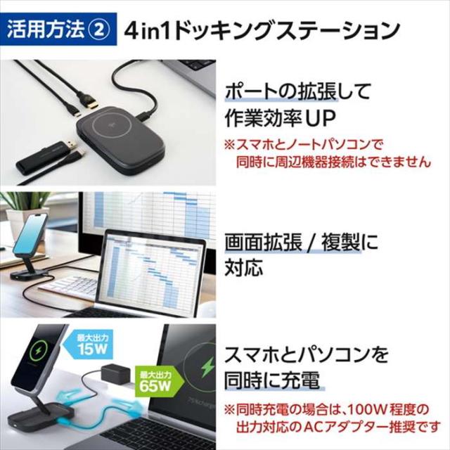即納 代引不可 Type-Cドッキングステーション グレー Qiスタンド付 USB PD対応 USB-A×1 USB-C×2/HDMI(4K60Hz) エレコム DST-Q040BPGY_3