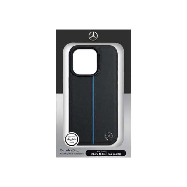 メルセデス・ベンツ iPhone16 Pro Max用 本革 ブルーストライプ 背面ケース エアージェイ MEHMP16X23RURBK