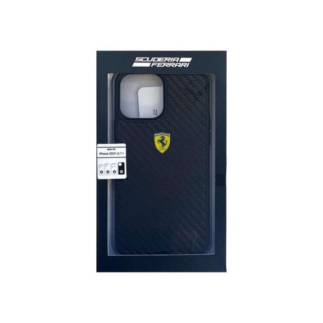 フェラーリ iPhone13 Pro Max用 リアルカーボン 背面ケース エアージェイ FEHCP13XFCA BK