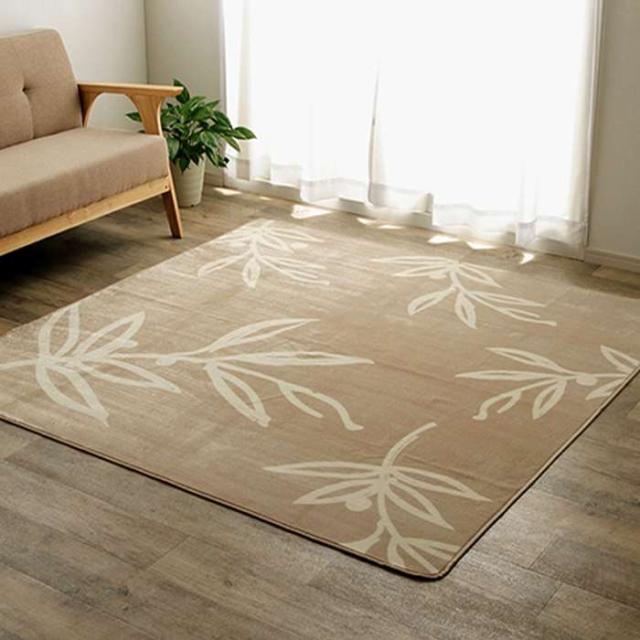 代引不可 ラグ カーペット 2畳 洗える 花柄 リーフ柄ベージュ 約185×185cm （ホットカーペット対応） IKEHIKO 1380000000524