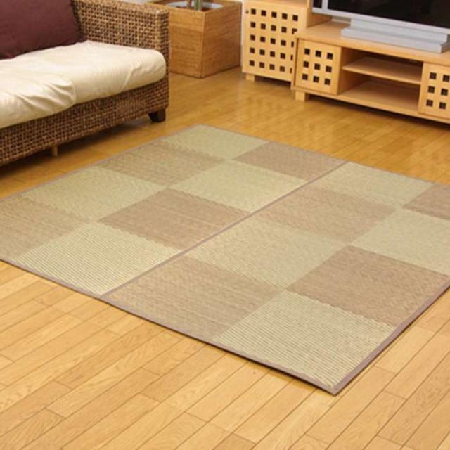 代引不可 い草花ござカーペット Dxパルコ裏貼CP ブラウン 江戸間8畳(約348×352cm) (裏:不織布） IKEHIKO 1030320060702