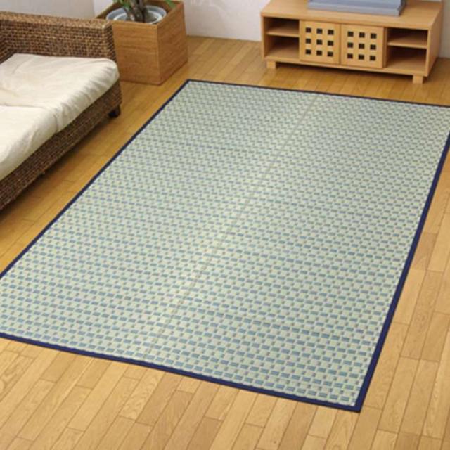 代引不可 掛川織 い草カーペット 雲仙 ブルー 江戸間8畳(約348×352cm) IKEHIKO 1030980040702