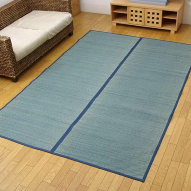 代引不可 い草花ござ カーペット DXクルー ブルー 江戸間4.5畳(約261×261cm) (裏:不織布) IKEHIKO 1030270040402