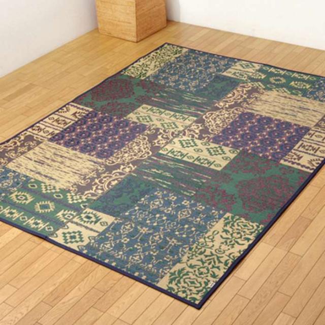 代引不可 純国産 い草ラグカーペット オリエンタル柄 DXオーディーン グリーン 約191×250cm IKEHIKO 1050290123904