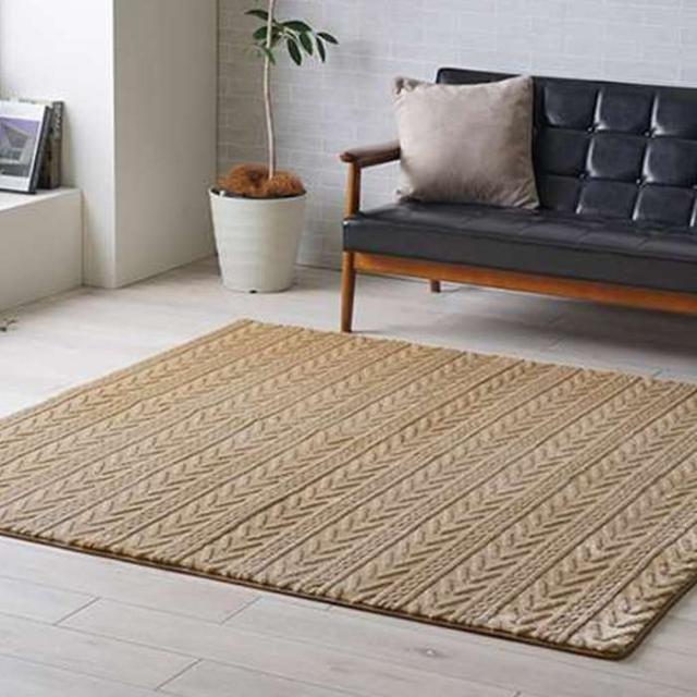 代引不可 ラグ カーペット 無地ラグ 無地カーペット  約200×290cm 約4畳 フランネル タッチ感 幾何柄 ホットカバー対応 床暖房対応ベージュ  IKEHIKO 1280900021403