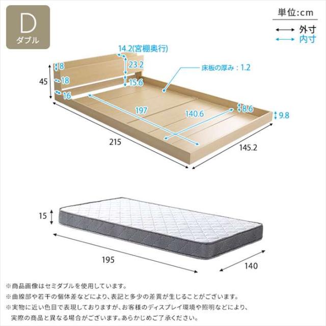北海道・沖縄・離島配送不可 代引不可 デザインフロアベッド ボンネルコイルマットレスセット(ダブル) ウォールナット/シルバー ホームテイスト MOD-BRM-D--WALSL
