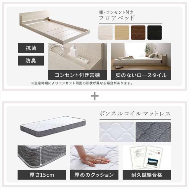 北海道・沖縄・離島配送不可 代引不可 デザインフロアベッド ボンネルコイルマットレスセット(ダブル) ウォールナット/シルバー ホームテイスト MOD-BRM-D--WALSL