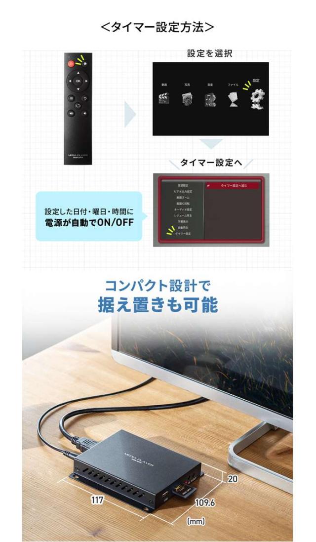 代引不可 メディアプレーヤー（VESAマウント・タイマー機能付き） サンワサプライ MED-PL2K103_7