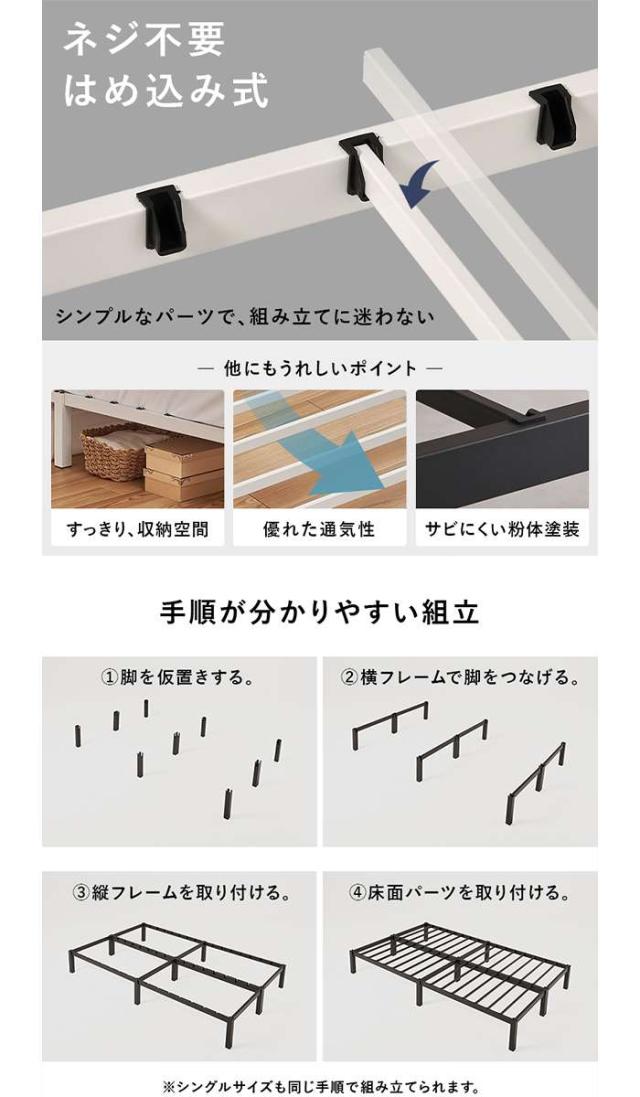 北海道・沖縄・離島配送不可 代引不可 マットレス付セミダブルベッド ホワイト ボンネルコイル 家具 インテリア  HAGIHARA MB-5224SD-WH3301_2