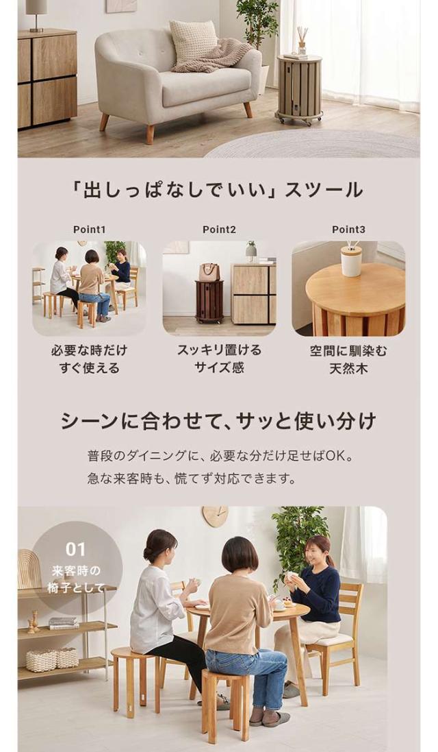北海道・沖縄・離島配送不可 代引不可 スツールセット グレージュ 天然木 大小4脚スツール キャスター付 HAGIHARA MC-6050GY_3